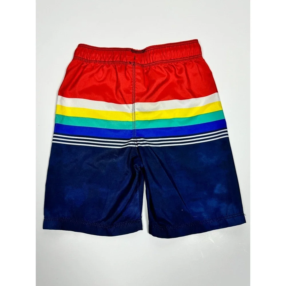 Old Navy‎ Board Shorts Boys 5T Orange Blue Striped Drawstring Waist Swimwear
